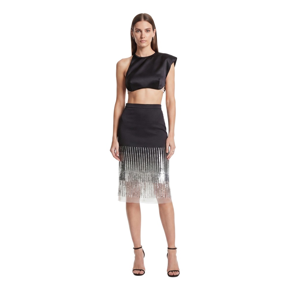 La Perla Black Asymmetrical Sequin Midi Skirt Set  IT 40